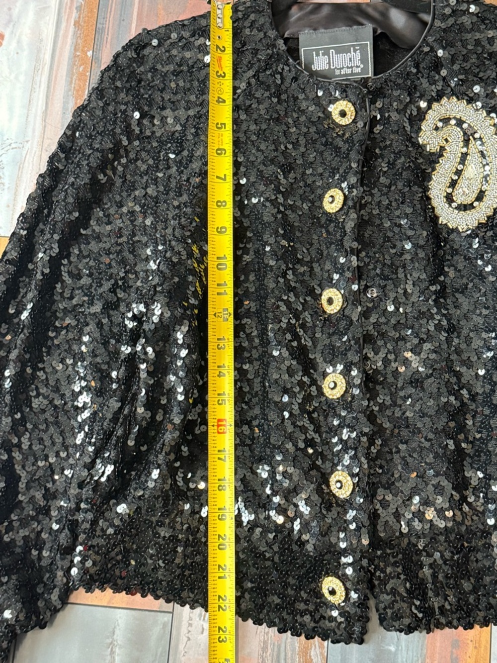 Vintage Julie Duroché Sequin Jacket Black Beaded Paisley Evening Blazer Glam 80s - Picture 8 of 15
